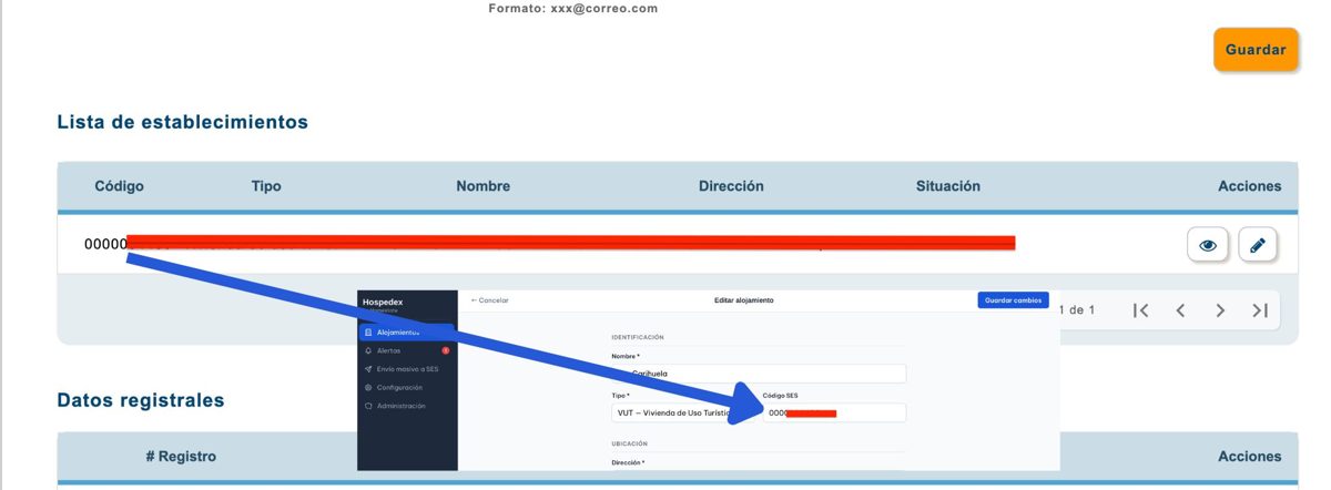 Captura de pantalla del paso 10: Copie el «Código SES» del establecimiento y guarde